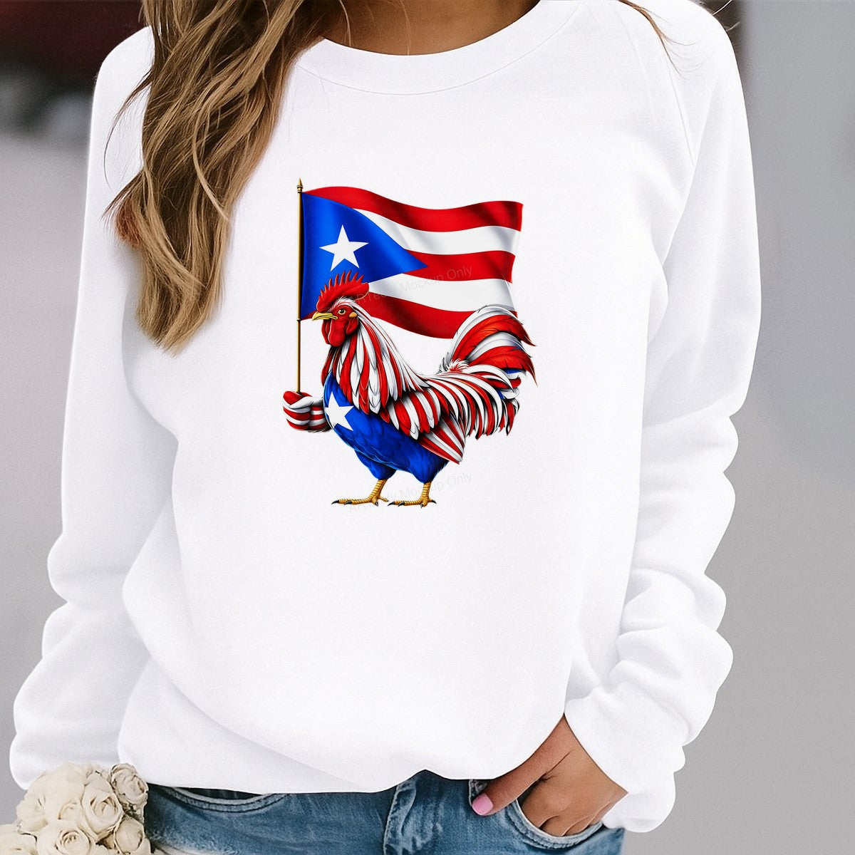 DTF Heat Transfer Puerto Rico Flag Rooster Patriotic Graphic for T Shirts Hoodies and Tote Bags - 2