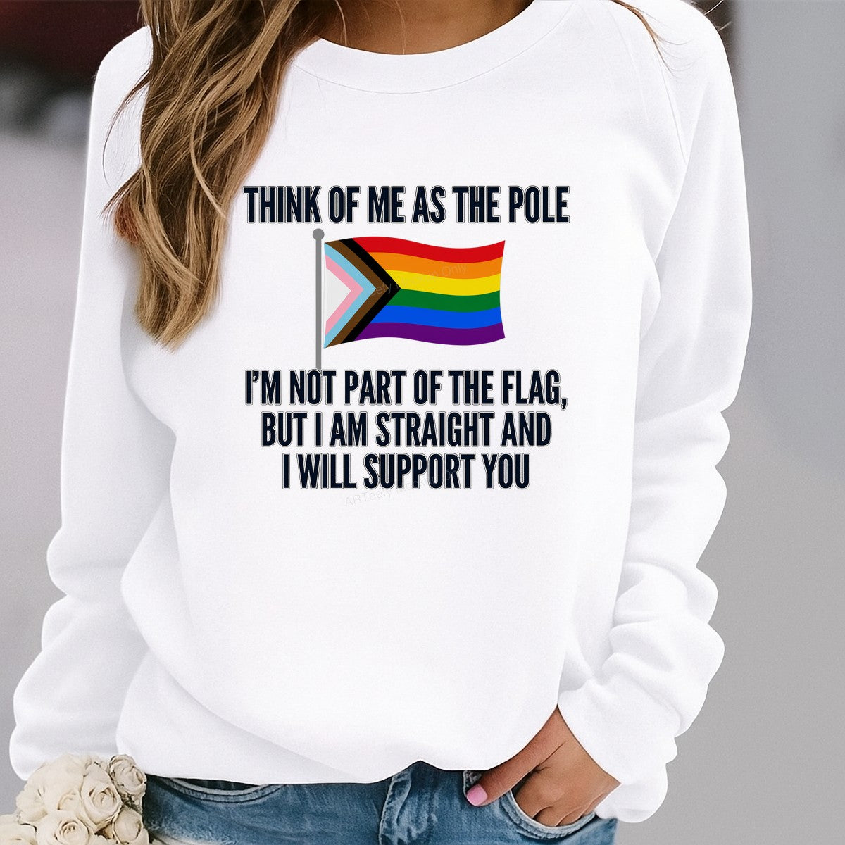DTF Heat Transfer Think of Me as the Pole Straight Ally Pride Flag Quote Graphic for T Shirts Hoodies and Tote Bags - 2