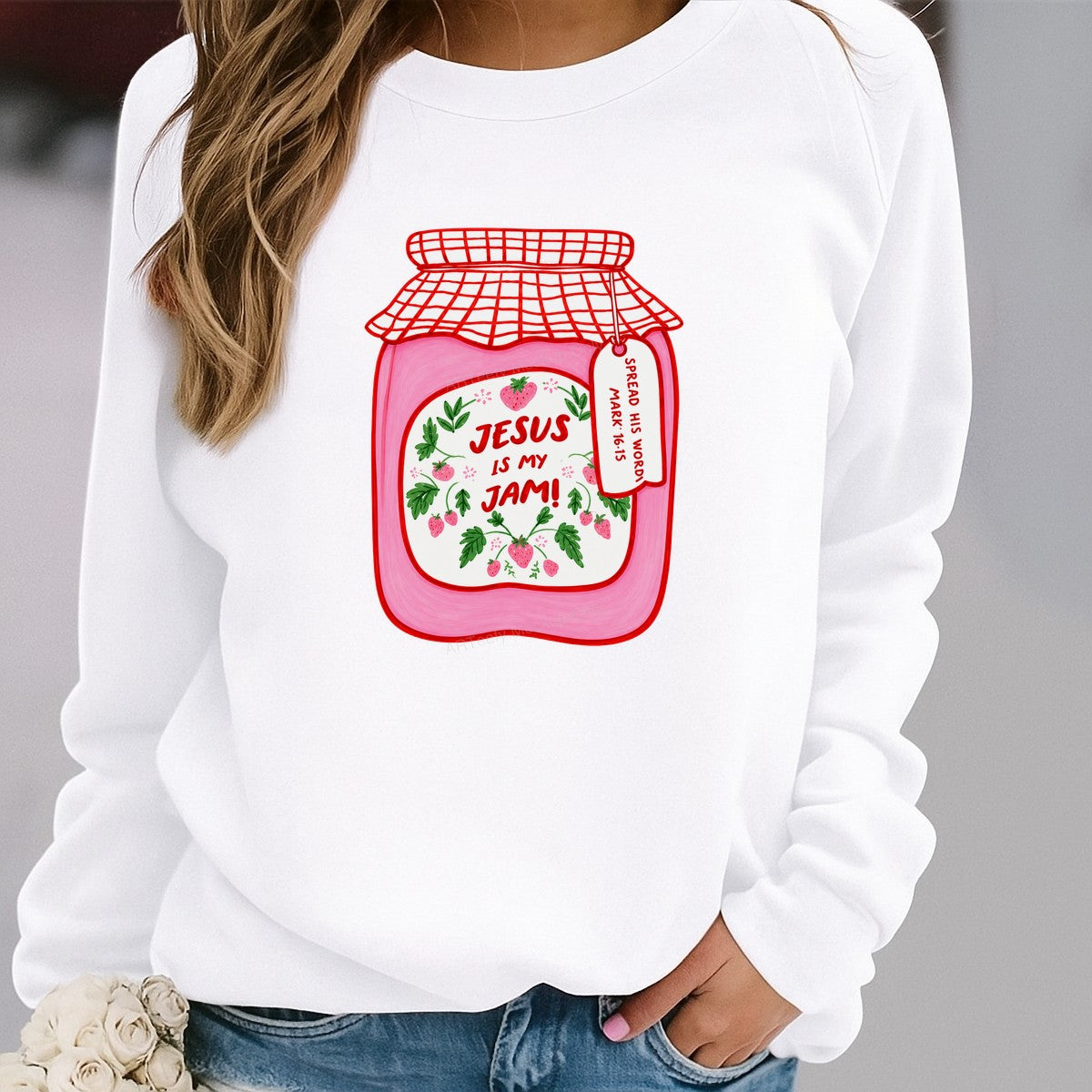 Christian Heat Transfer Jesus Is My Jam Strawberry Jar Graphic for T Shirts Hoodies and Tote Bags - 2