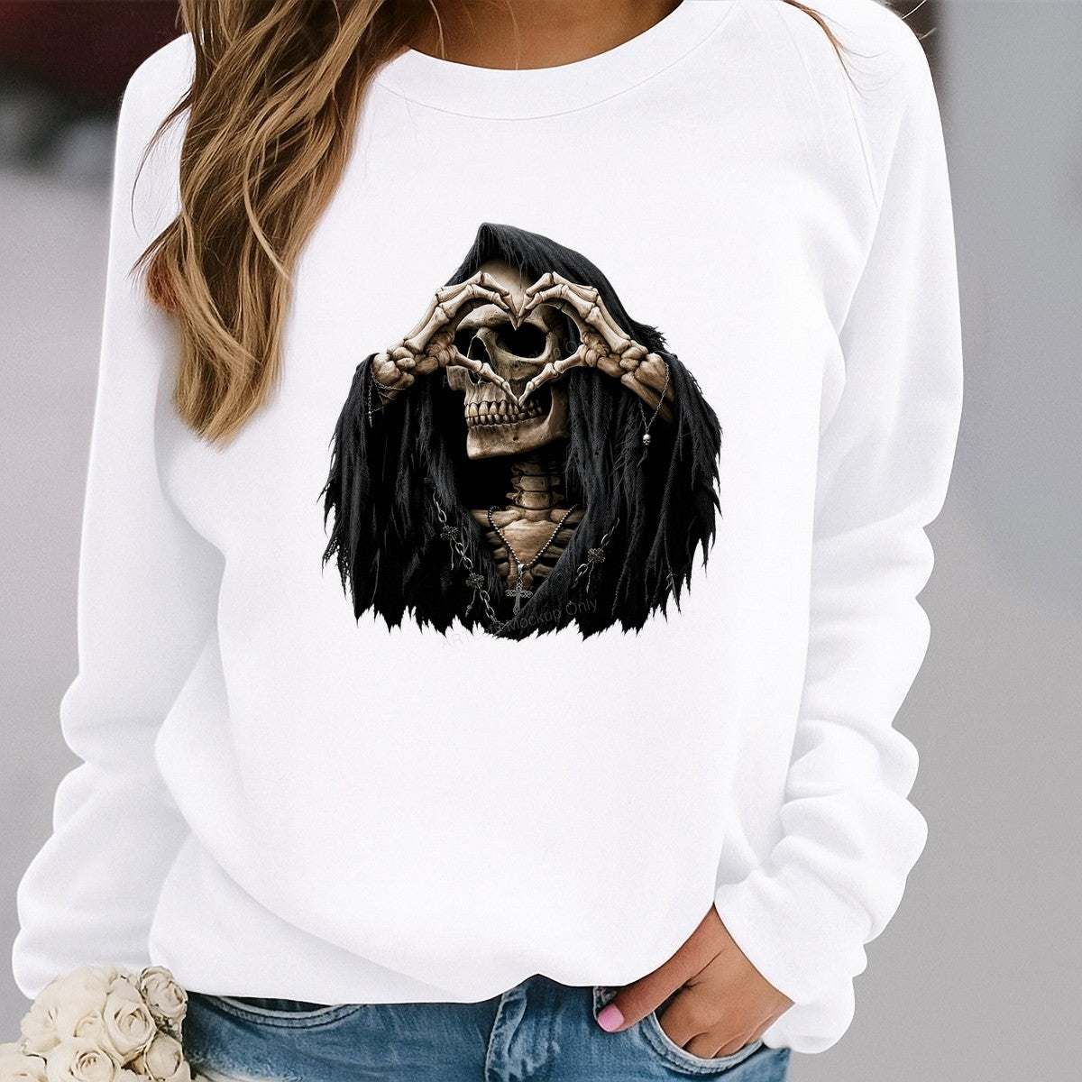 DTF Transfer Grim Reaper Skeleton Heart Hands Gothic Cloak Graphic for T Shirts Hoodies and Halloween Shirts - 2