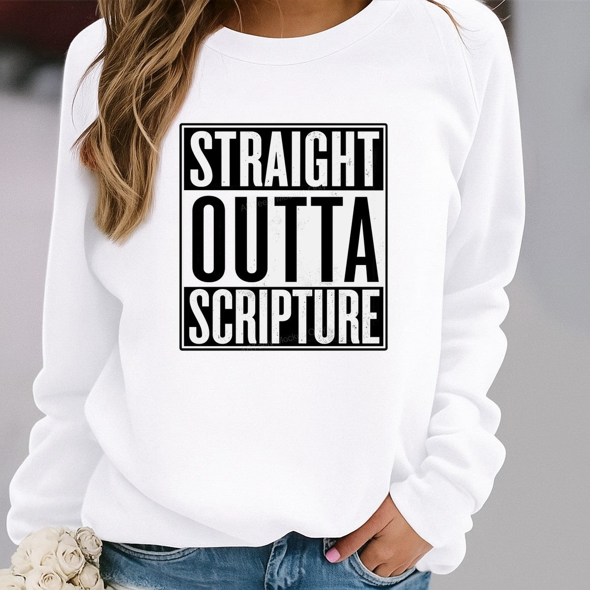 Christian Heat Transfer Straight Outta Scripture Bold Black and White Graphic for T Shirts Hoodies and Tote Bags - 2