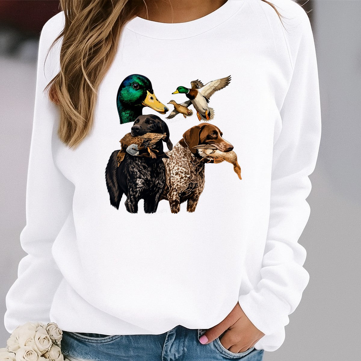 DTF Transfer Duck Hunting Dogs with Mallard Graphic Art for T Shirts Hoodies and Hunting Apparel - 2