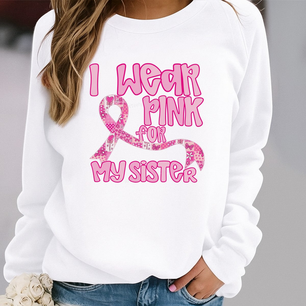 DTF Heat Transfer I Wear Pink For My Sister Ribbon Graphic for T Shirts Hoodies and Tote Bags - 2