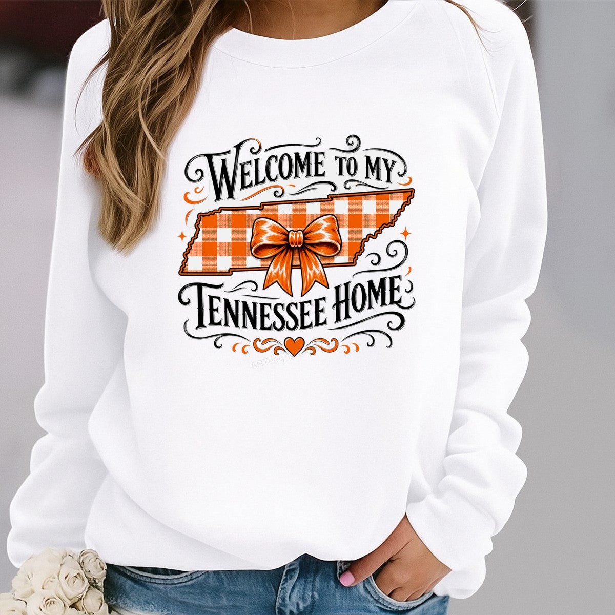 DTF Heat Transfer Welcome To My Tennessee Home Plaid State with Bow Graphic for T Shirts Hoodies and Tote Bags - 2