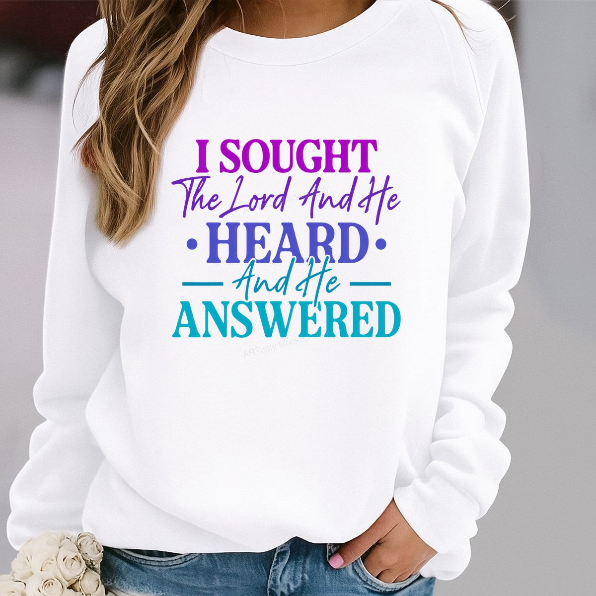 Christian Heat Transfer “I Sought The Lord And He Heard And He Answered” Gradient Typography Graphic for T Shirts Hoodies and Tote Bags - 2