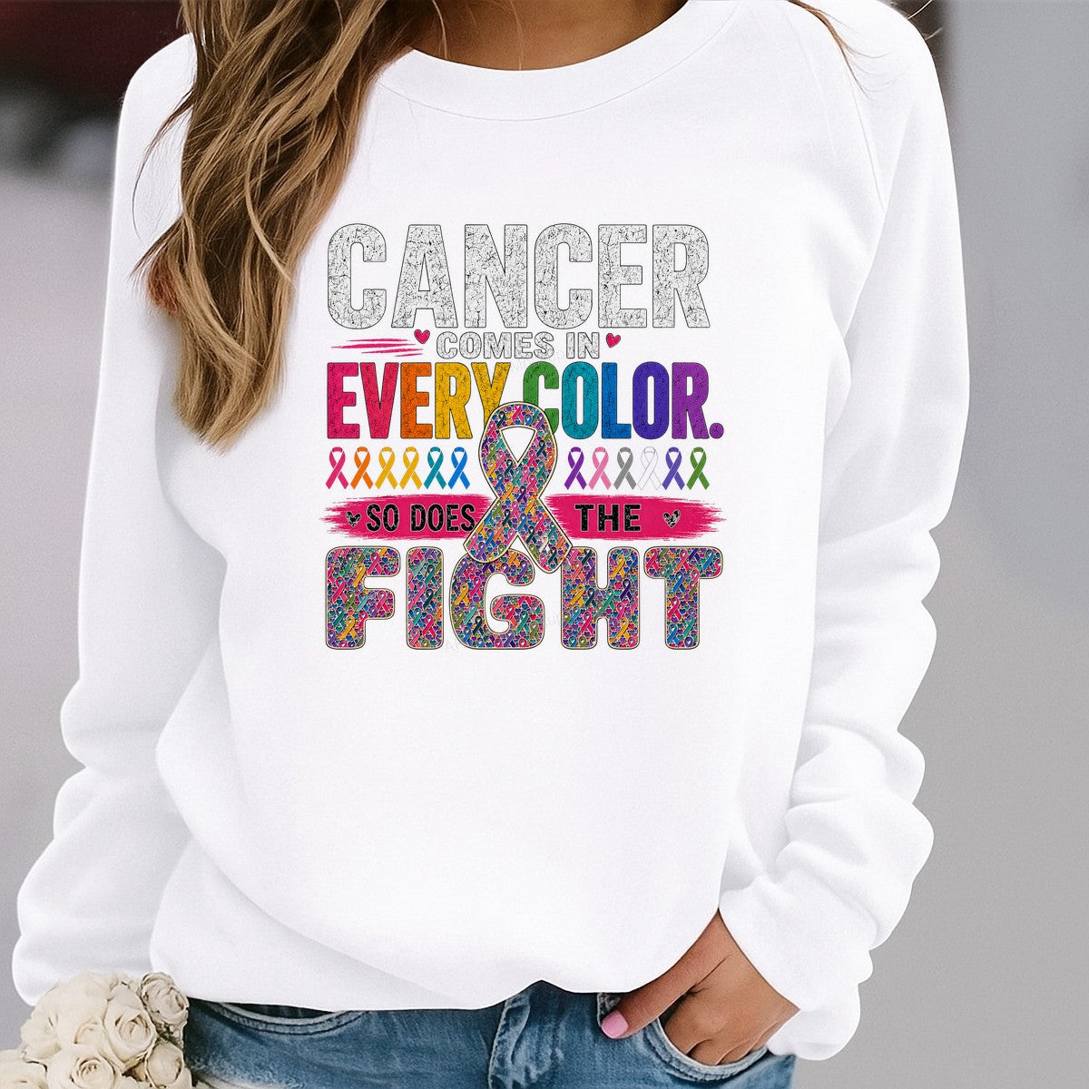 DTF Heat Transfer Cancer Comes In Every Color So Does The Fight Rainbow Ribbon Graphic for T Shirts Hoodies and Awareness Apparel - 2