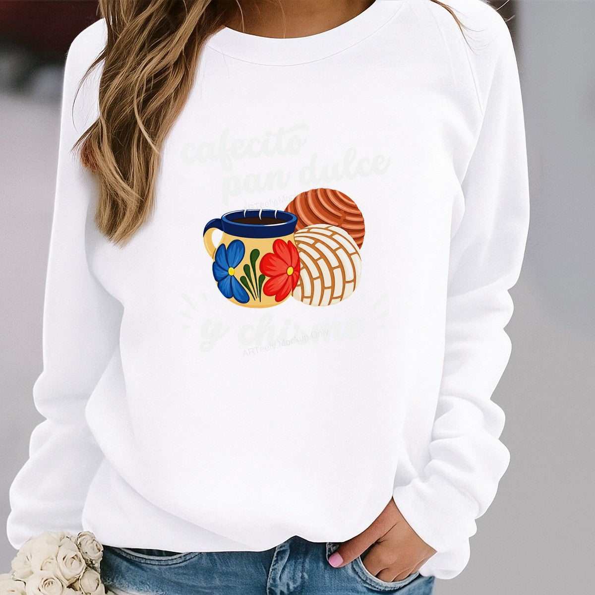 DTF Heat Transfer Cafecito Pan Dulce Y Chisme Mexican Coffee and Conchas Graphic for T Shirts Hoodies and Tote Bags - 2