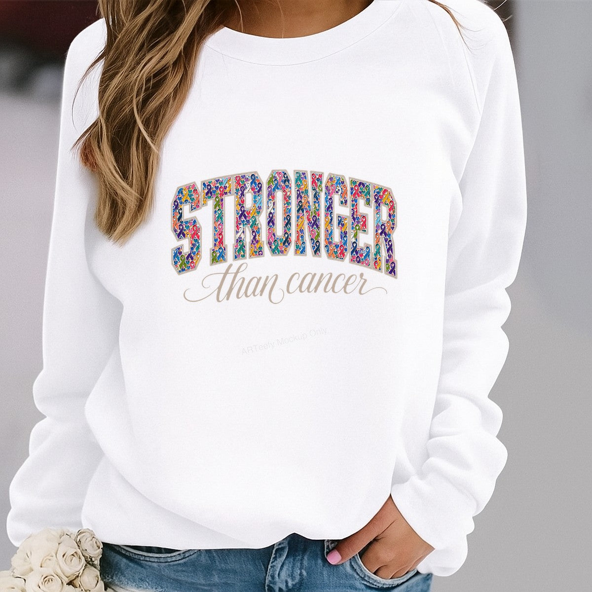 DTF Transfer Stronger Than Cancer Multicolor Awareness Ribbon Lettering Graphic for T Shirts Hoodies and Tote Bags - 2