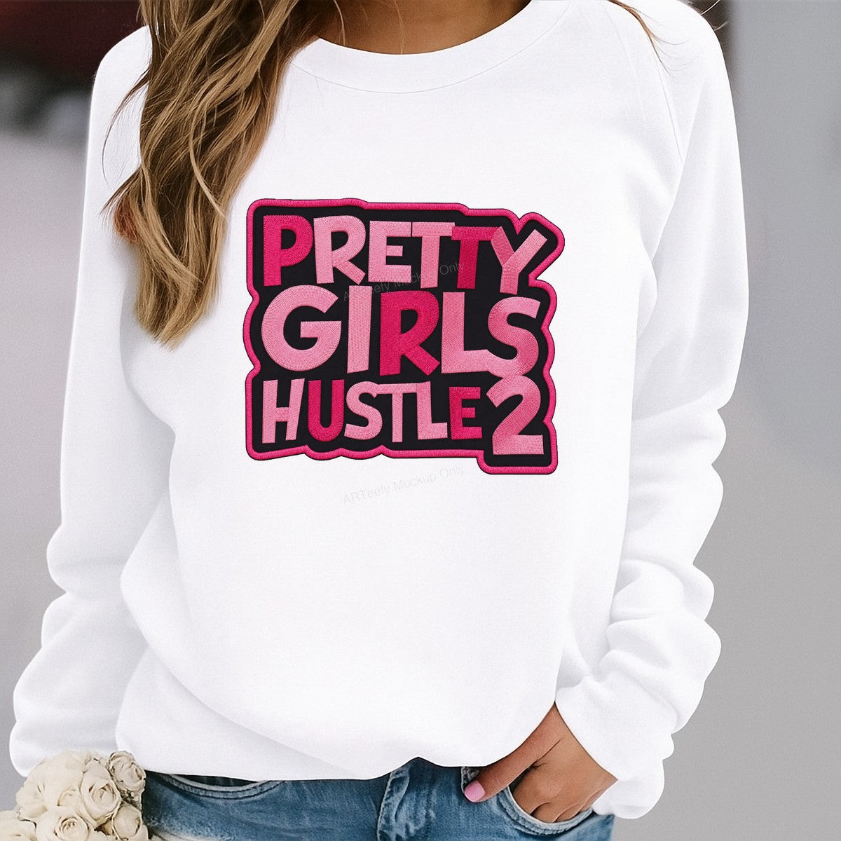 Heat Transfer Patch Pretty Girls Hustle 2 Bold Pink Letter Graphic for T Shirts Hoodies and Tote Bags - 2