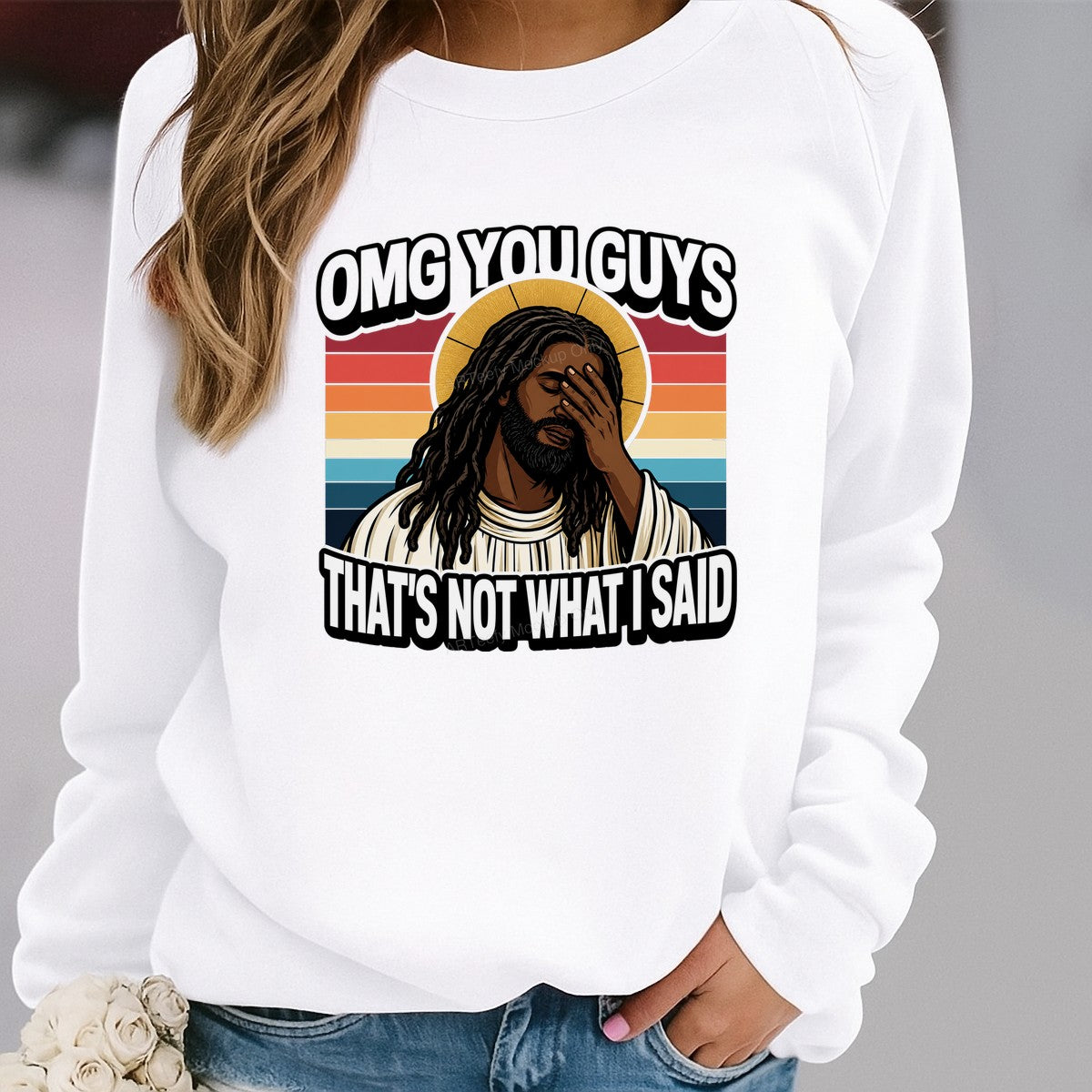 Christian Heat Transfer “OMG You Guys That’s Not What I Said” Retro Sunset Graphic for T Shirts Hoodies and Christian Apparel - 2