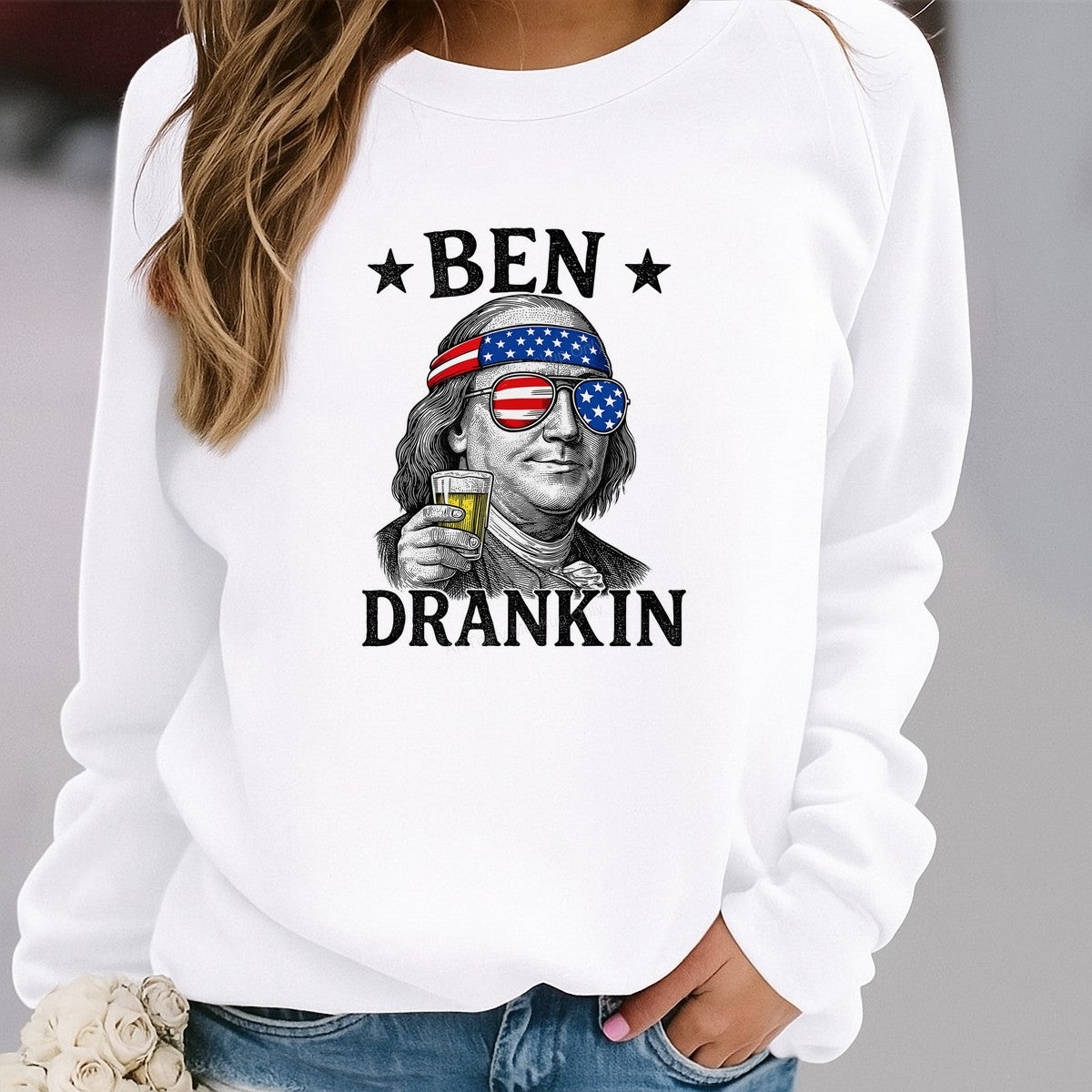 Funny Graphic Transfer “Ben Drankin” Patriotic Beer Quote Design for 4th of July T Shirts and Party Apparel - 2