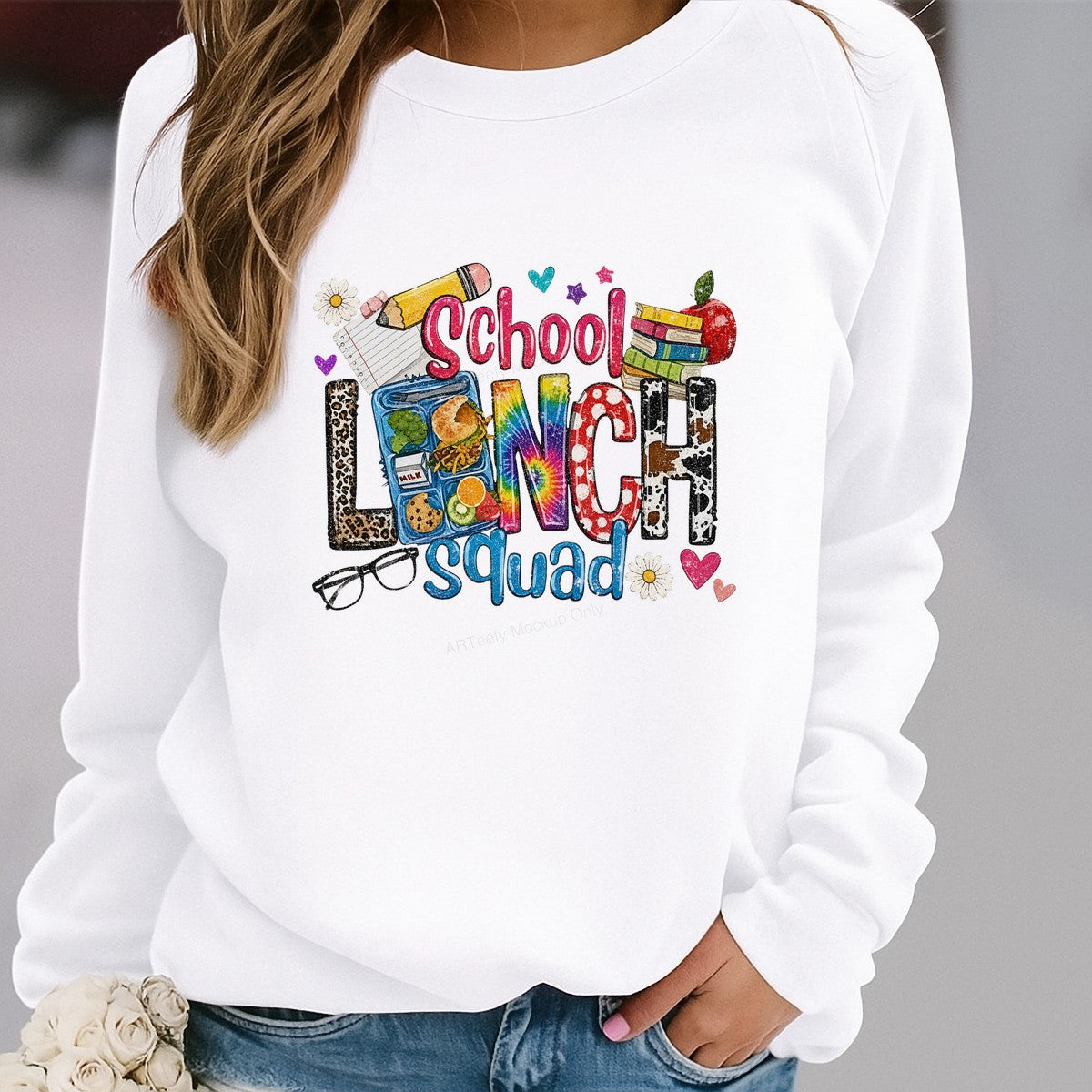 DTF Transfer School Lunch Squad Retro Rainbow Lettering Graphic for Teacher Shirts and Back to School Apparel - 2