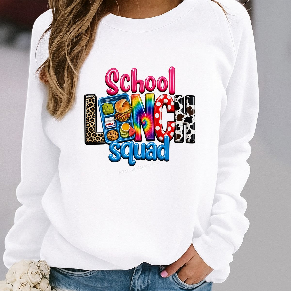 DTF Transfer School Lunch Squad Leopard Tie Dye Cow Print Graphic for T Shirts Hoodies and Tote Bags - 2