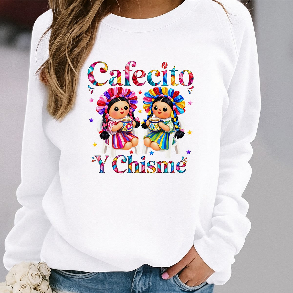DTF Heat Transfer Cafecito Y Chisme Mexican Doll Graphic for T Shirts Hoodies and Tote Bags - 2
