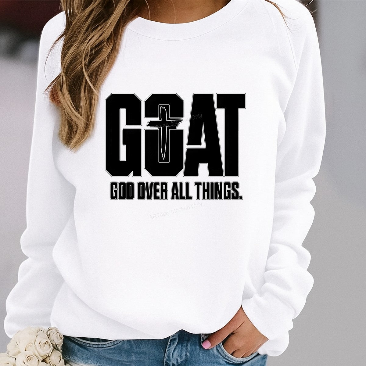 Christian Heat Transfer GOAT God Over All Things Cross Graphic for T Shirts Hoodies and Christian Apparel - 2