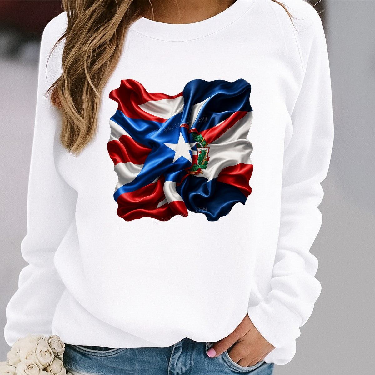 DTF Heat Transfer Puerto Rico Flag with Crest Realistic Waving Fabric Graphic for T Shirts Hoodies and Tote Bags - 2