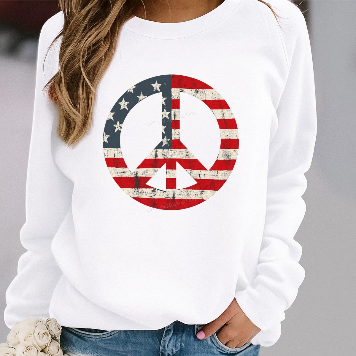 DTF Heat Transfer American Flag Peace Sign Distressed Graphic for T Shirts Hoodies and Tote Bags - 2