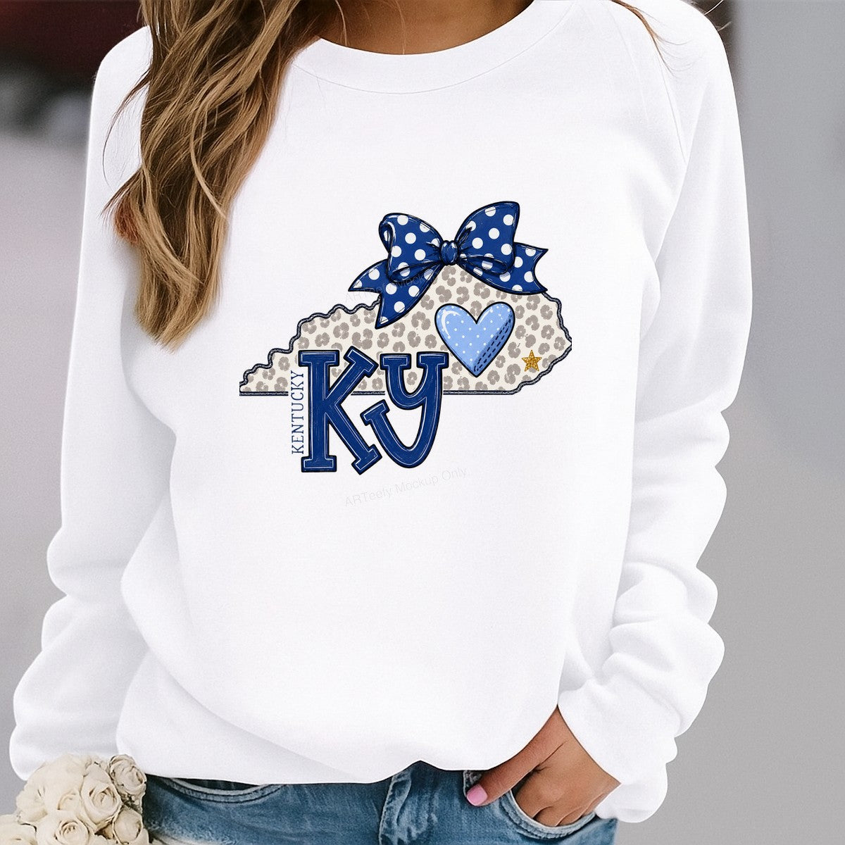 DTF Heat Transfer Kentucky KY State Outline with Polka Dot Bow and Heart Graphic for T Shirts Hoodies and Tote Bags - 2