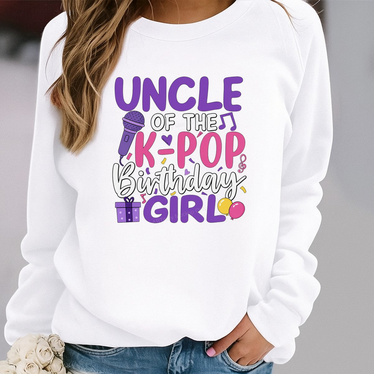 DTF Heat Transfer Uncle of the K Pop Birthday Girl Microphone and Balloons Graphic for T Shirts and Party Gifts - 2