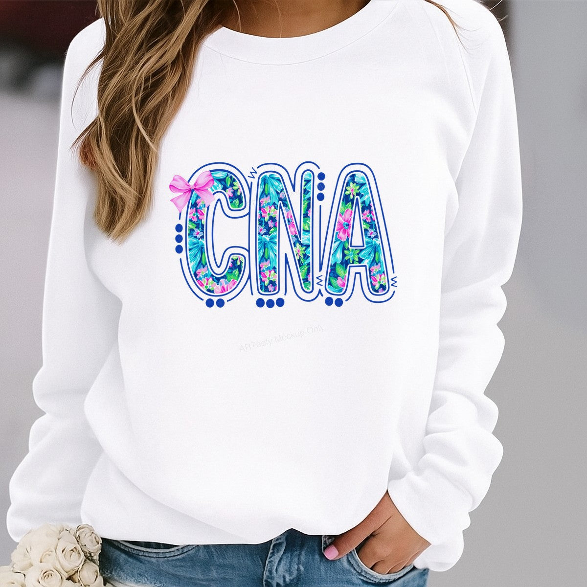 DTF Transfer CNA Floral Letters with Pink Bow Graphic for T Shirts Hoodies and Tote Bags - 2
