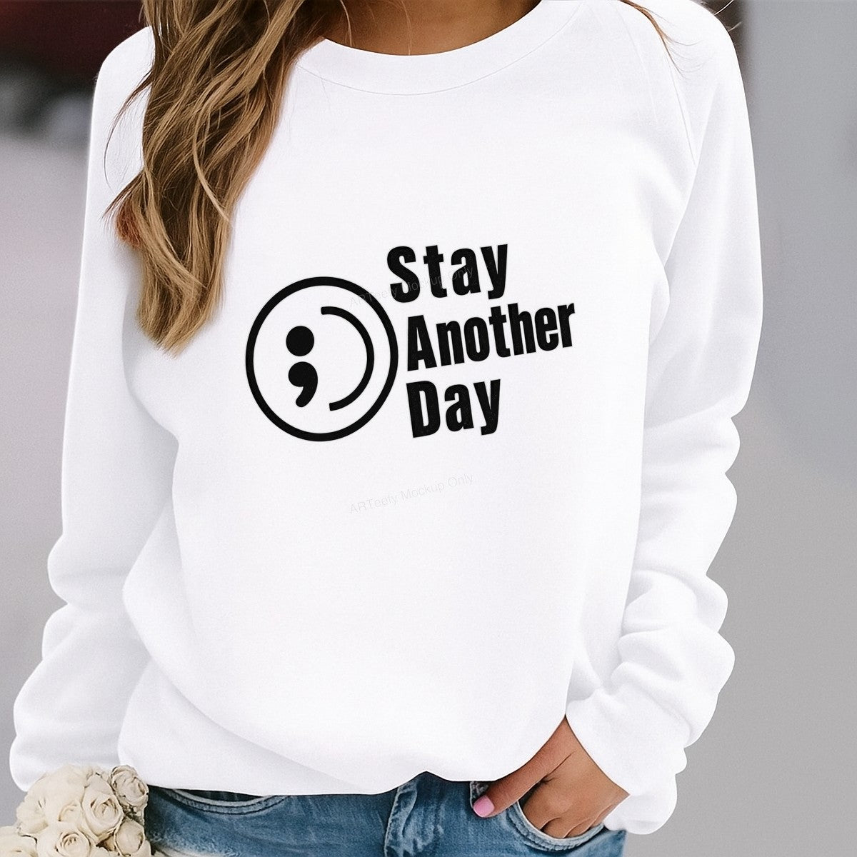 DTF Heat Transfer Stay Another Day Semicolon Quote Minimalist Graphic for T Shirts Hoodies and Tote Bags - 2