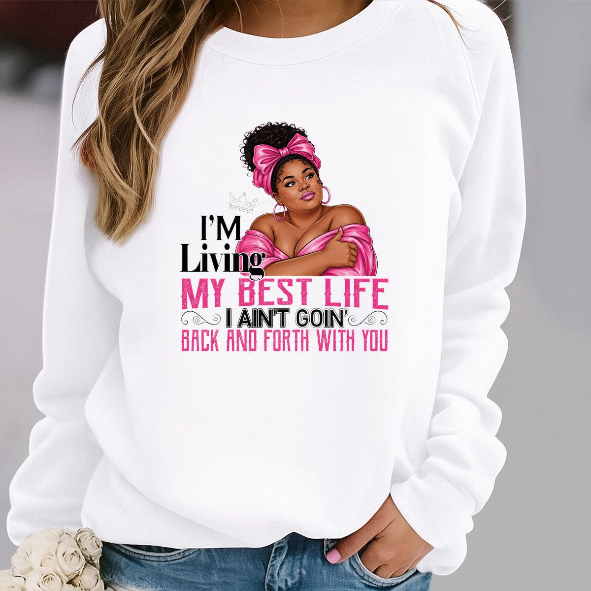 DTF Heat Transfer Living My Best Life Confident Woman in Pink Graphic for T Shirts Hoodies and Tote Bags - 2