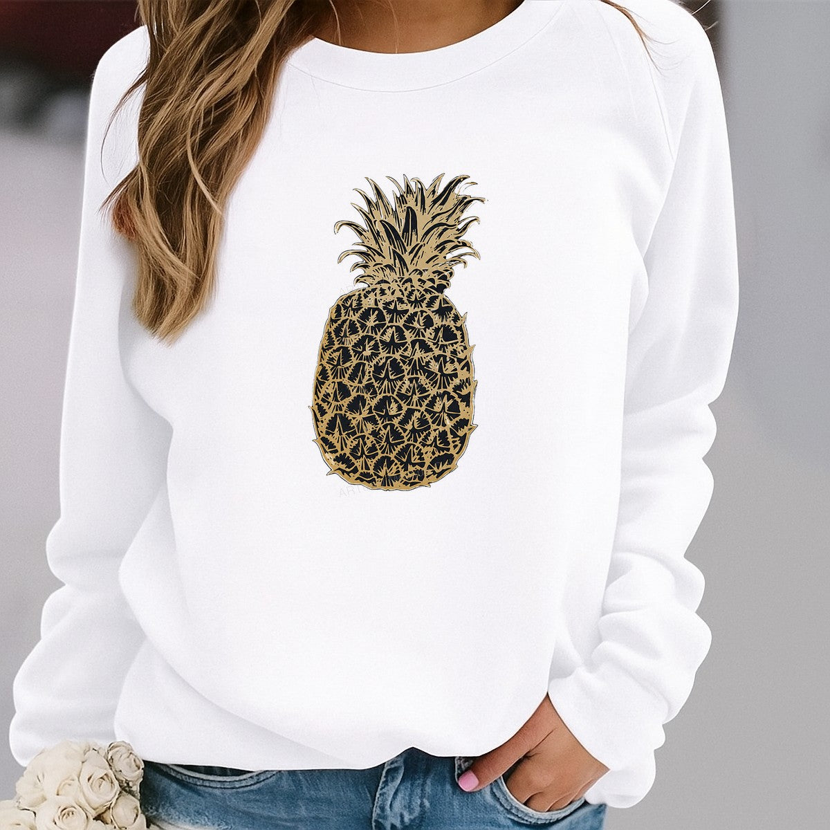DTF Heat Transfer Tropical Pineapple Line Art Graphic for T Shirts Hoodies and Tote Bags - 2
