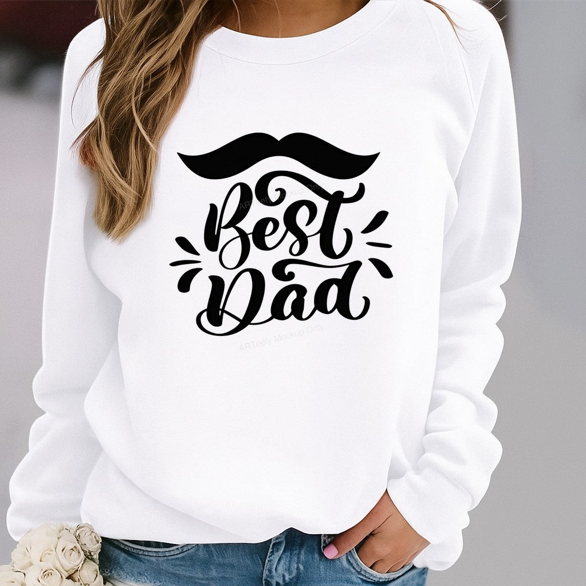 DTF Heat Transfer Best Dad Mustache Script Quote Graphic for T Shirts Hoodies and Gifts - 2