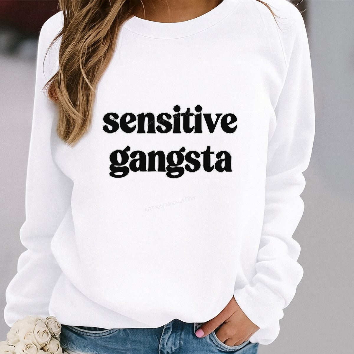Funny Graphic Transfer “Sensitive Gangsta” Bold Retro Lettering for T Shirts Hoodies and Casual Wear - 2