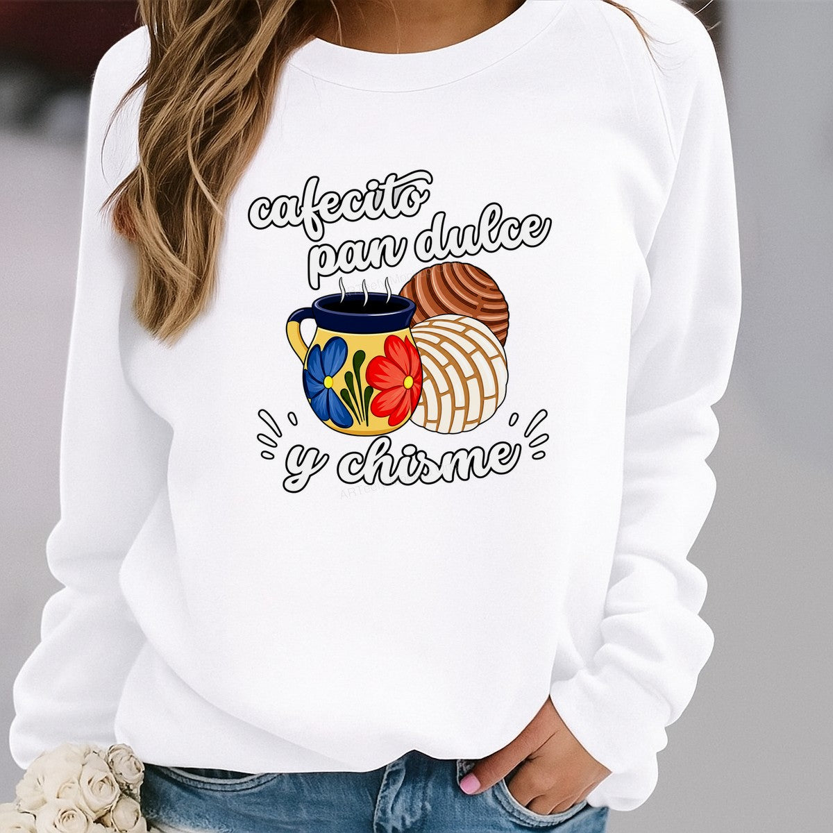 DTF Heat Transfer Cafecito Pan Dulce Y Chisme Mexican Mug Graphic for T Shirts Hoodies and Tote Bags - 2