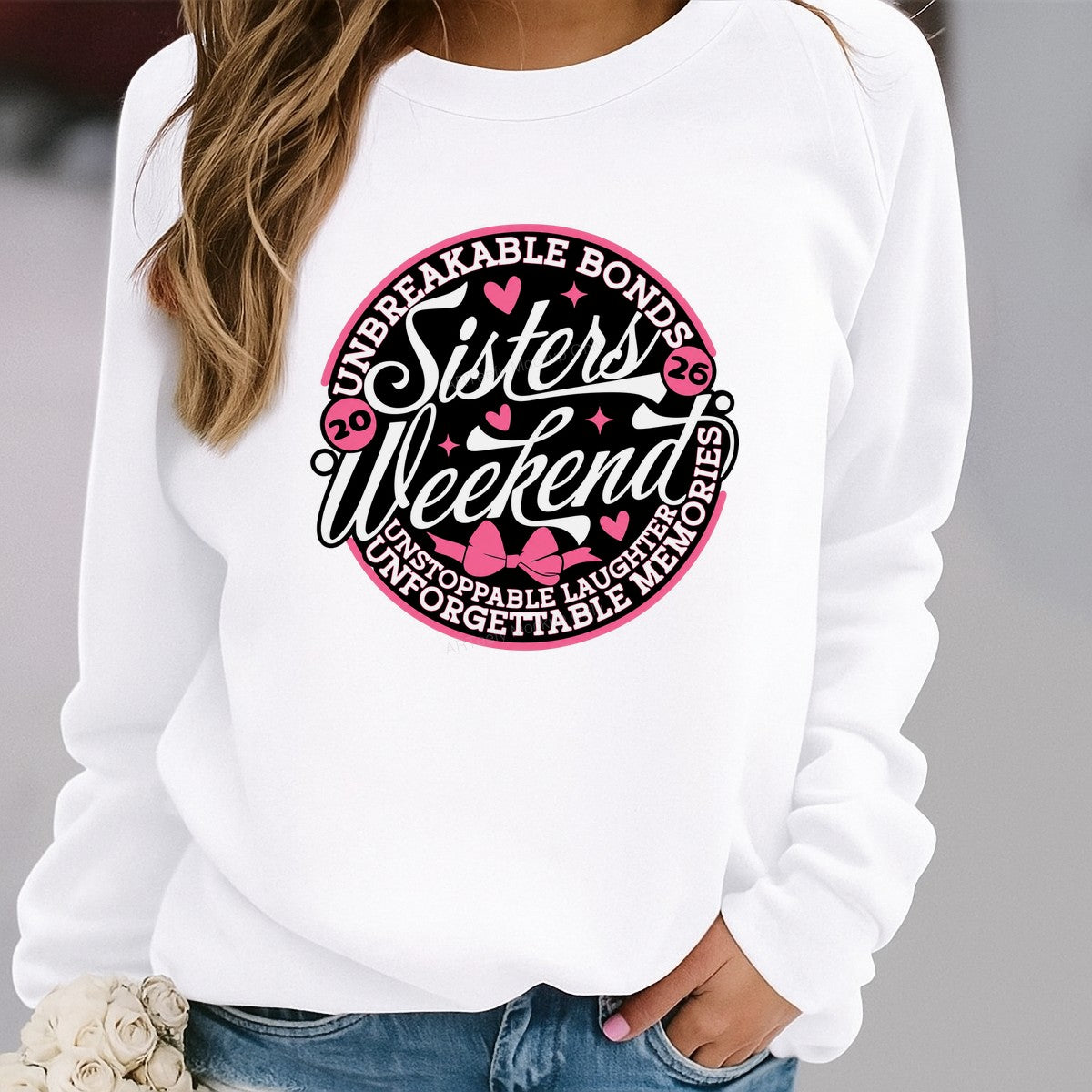 DTF Transfer Sisters Weekend Unbreakable Bonds Pink Hearts Bow Graphic for T Shirts Hoodies and Tote Bags - 2