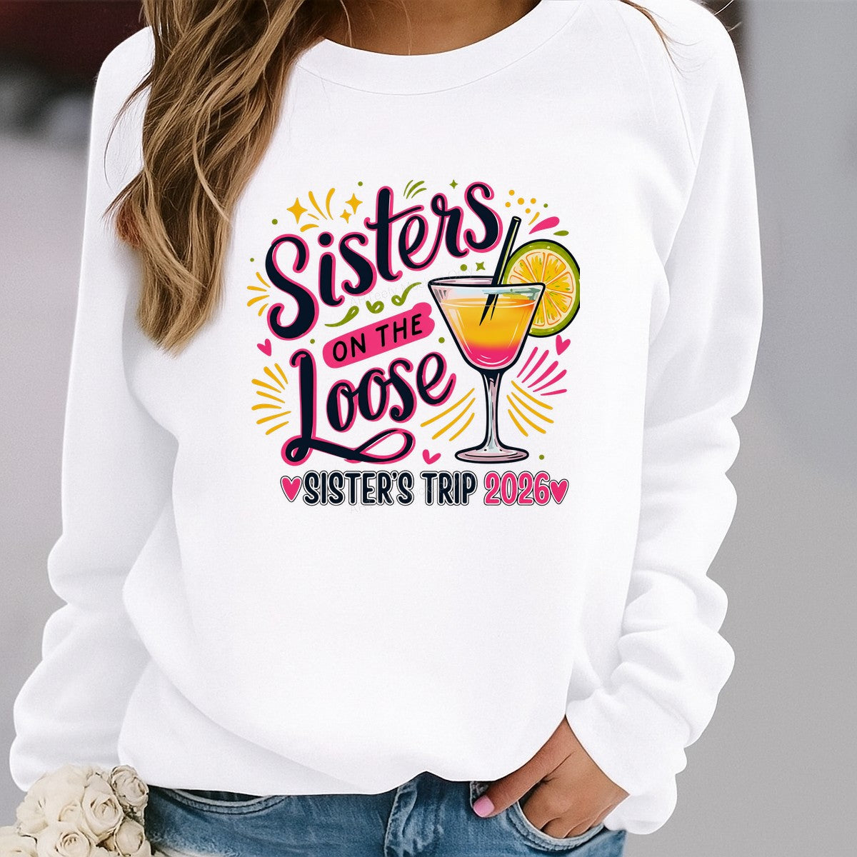 DTF Transfer Sisters On The Loose Cocktail Graphic Sister Trip 2026 Design for T Shirts Hoodies and Tote Bags - 2