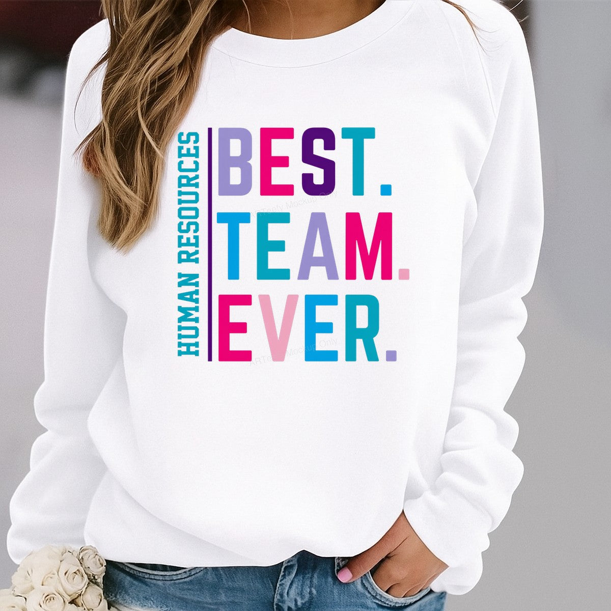 DTF Transfer Human Resources Best Team Ever Colorful Block Letter Graphic for T Shirts Hoodies and Work Apparel - 2