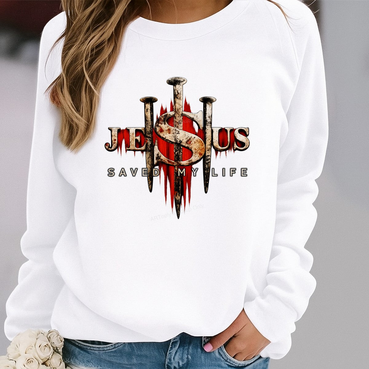 Christian Heat Transfer Jesus Saved My Life Nail Cross Graphic for T Shirts Hoodies and Tote Bags - 2