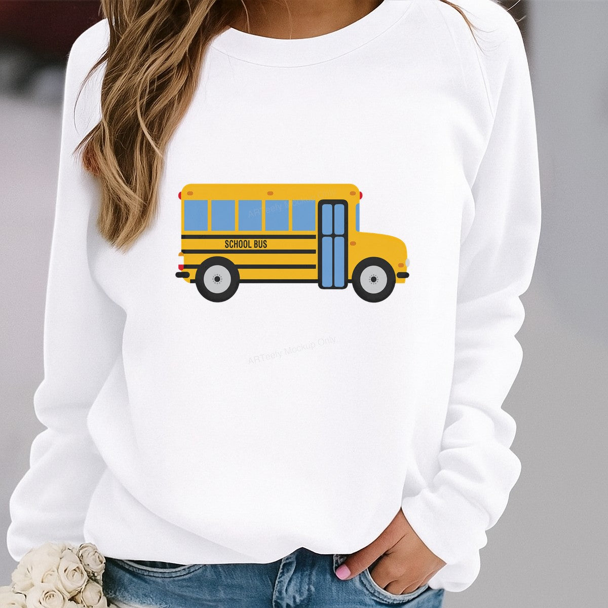 DTF Transfer Yellow School Bus Cartoon Graphic for T Shirts Hoodies and Teacher Gifts - 2