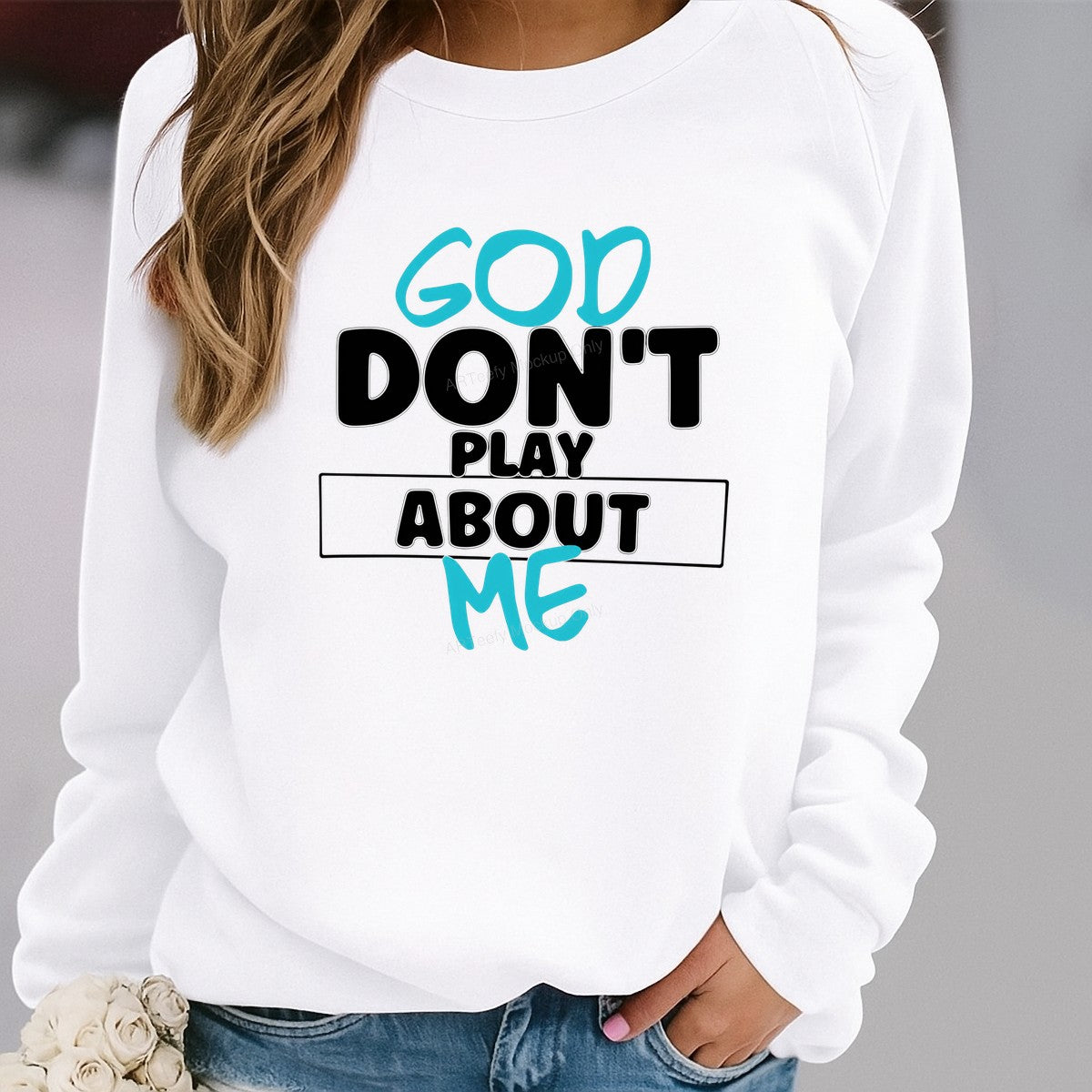 Christian Heat Transfer “God Don’t Play About Me” Bold Lettering Graphic for T Shirts Hoodies and Tote Bags - 2