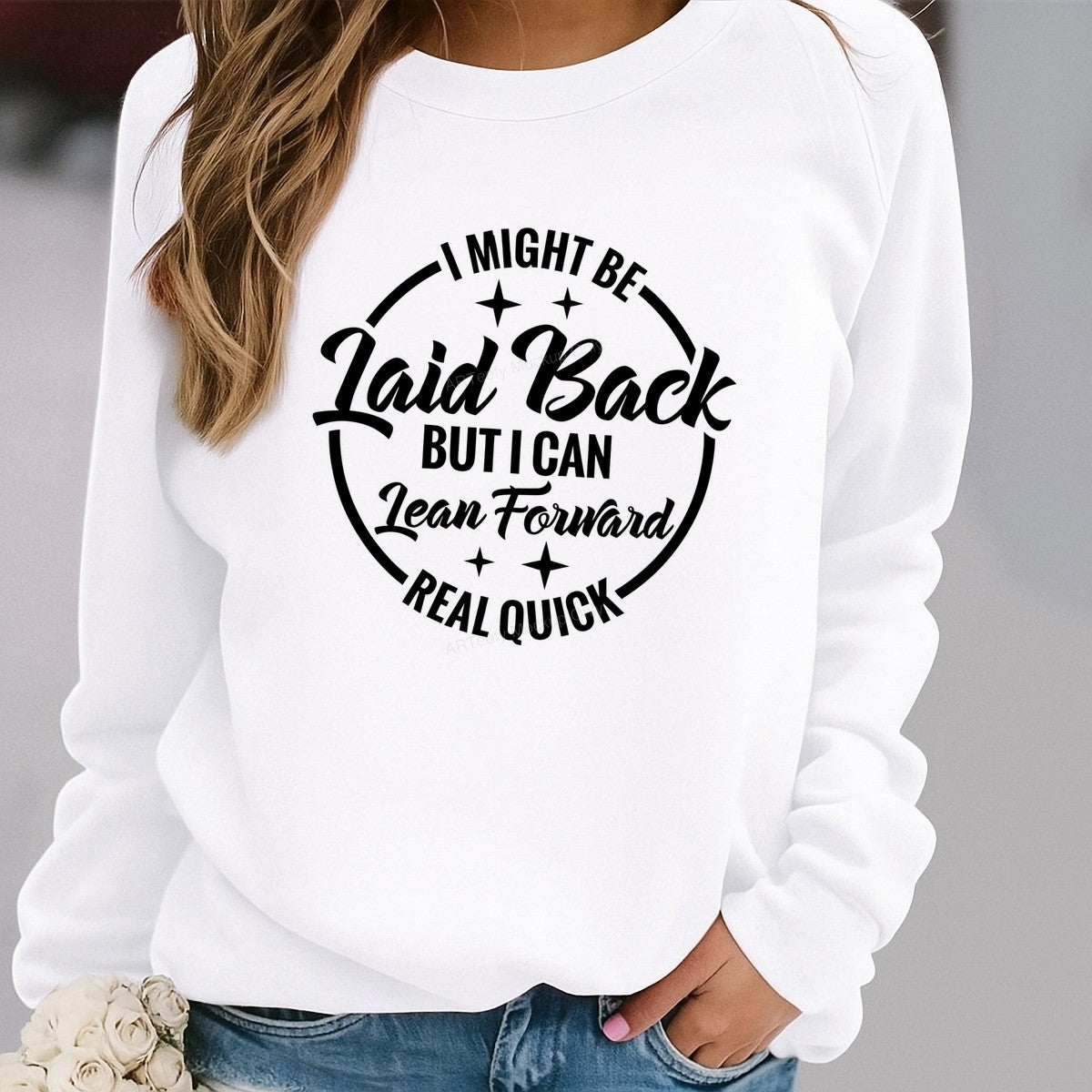 Funny Graphic Transfer Laid Back But I Can Lean Forward Real Quick Retro Quote for T Shirts Hoodies and Gifts - 2
