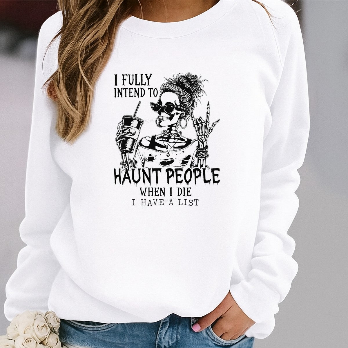 DTF Transfer I Fully Intend To Haunt People Skeleton Woman Graphic for Halloween Shirts and Casual Wear - 2