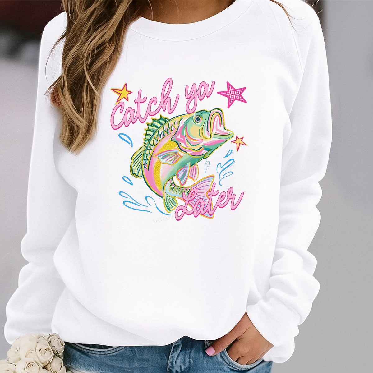 DTF Heat Transfer Catch Ya Later Colorful Bass Fish Graphic for T Shirts Hoodies and Fishing Apparel - 2