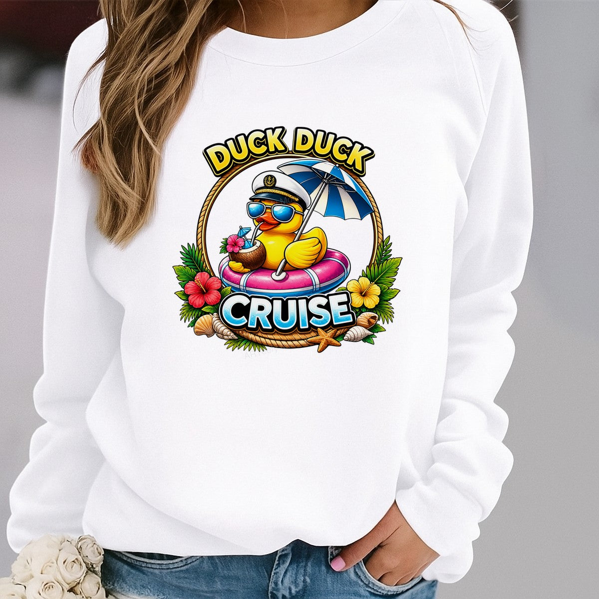 DTF Transfer Duck Duck Cruise Captain Duck Tropical Graphic for Cruise Shirts and Vacation Apparel - 2
