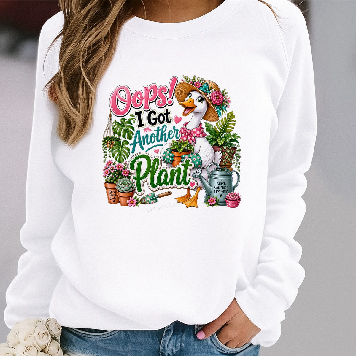 Funny Graphic Transfer Oops I Got Another Plant Duck with Gardening Plants Design for T Shirts Hoodies and Tote Bags - 2