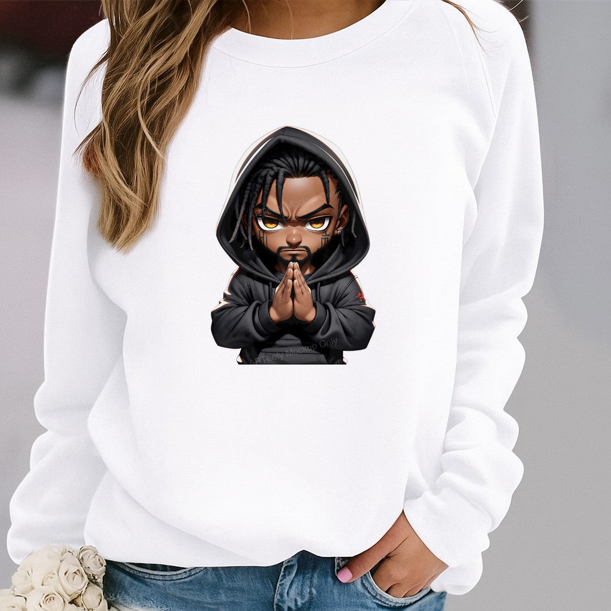 DTF Heat Transfer Praying Boy in Hoodie Graphic Art for T Shirts Hoodies and Casual Wear - 2