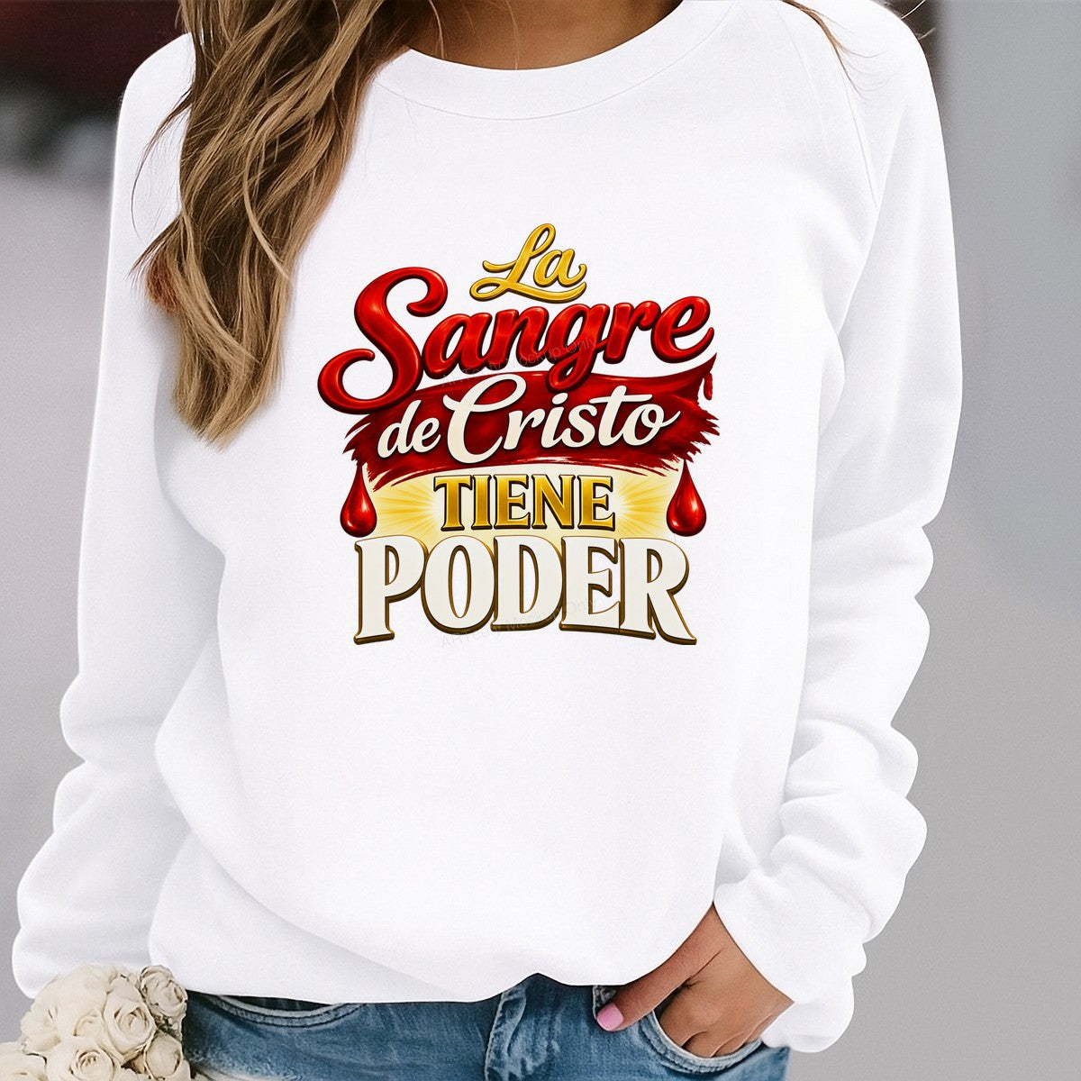 Christian Heat Transfer “La Sangre de Cristo Tiene Poder” Spanish Quote Graphic for T Shirts Hoodies and Christian Apparel - 2