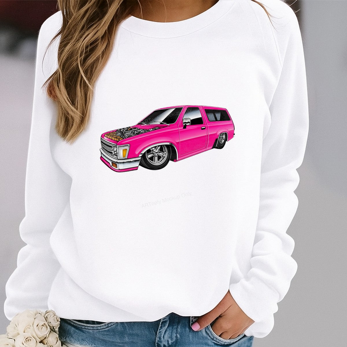 DTF Transfer Hot Pink Lowrider Truck Engine Graphic for T Shirts Hoodies and Car Enthusiast Gifts - 2