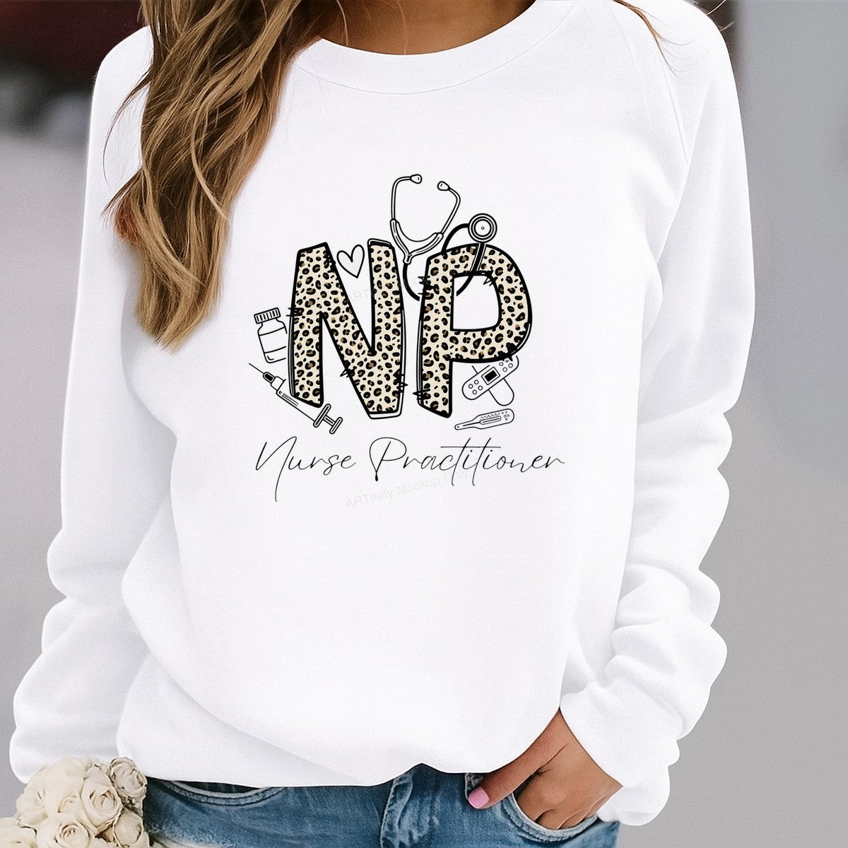 DTF Transfer NP Nurse Practitioner Leopard Print Medical Graphic for T Shirts Hoodies and Work Apparel - 2
