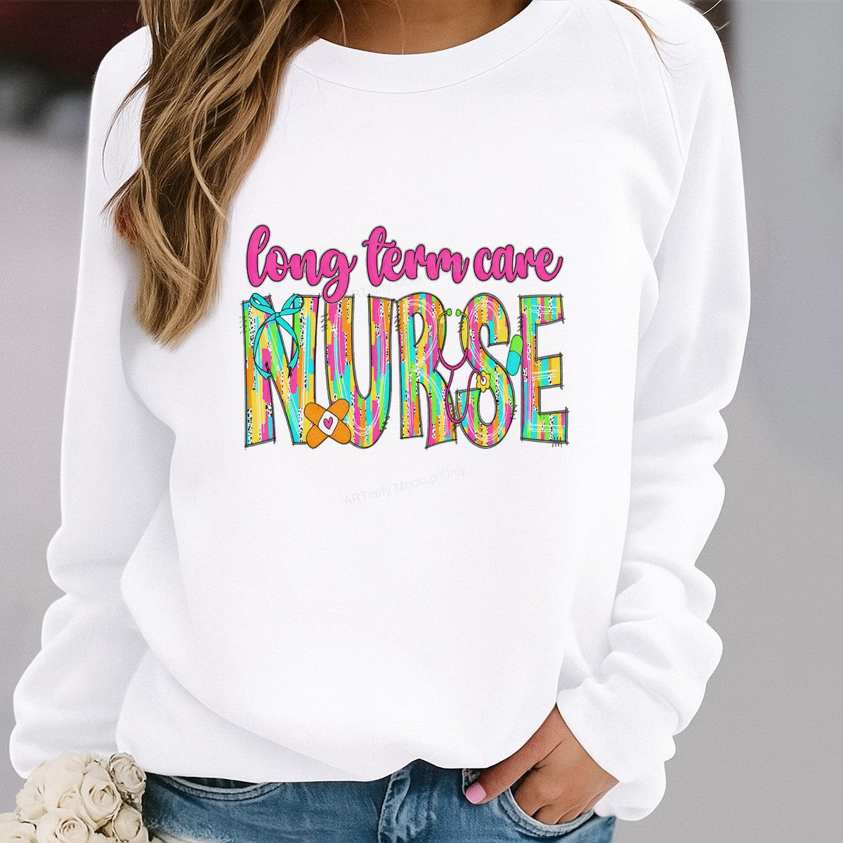 DTF Transfer Long Term Care Nurse Colorful Medical Graphic for T Shirts Hoodies and Work Apparel - 2