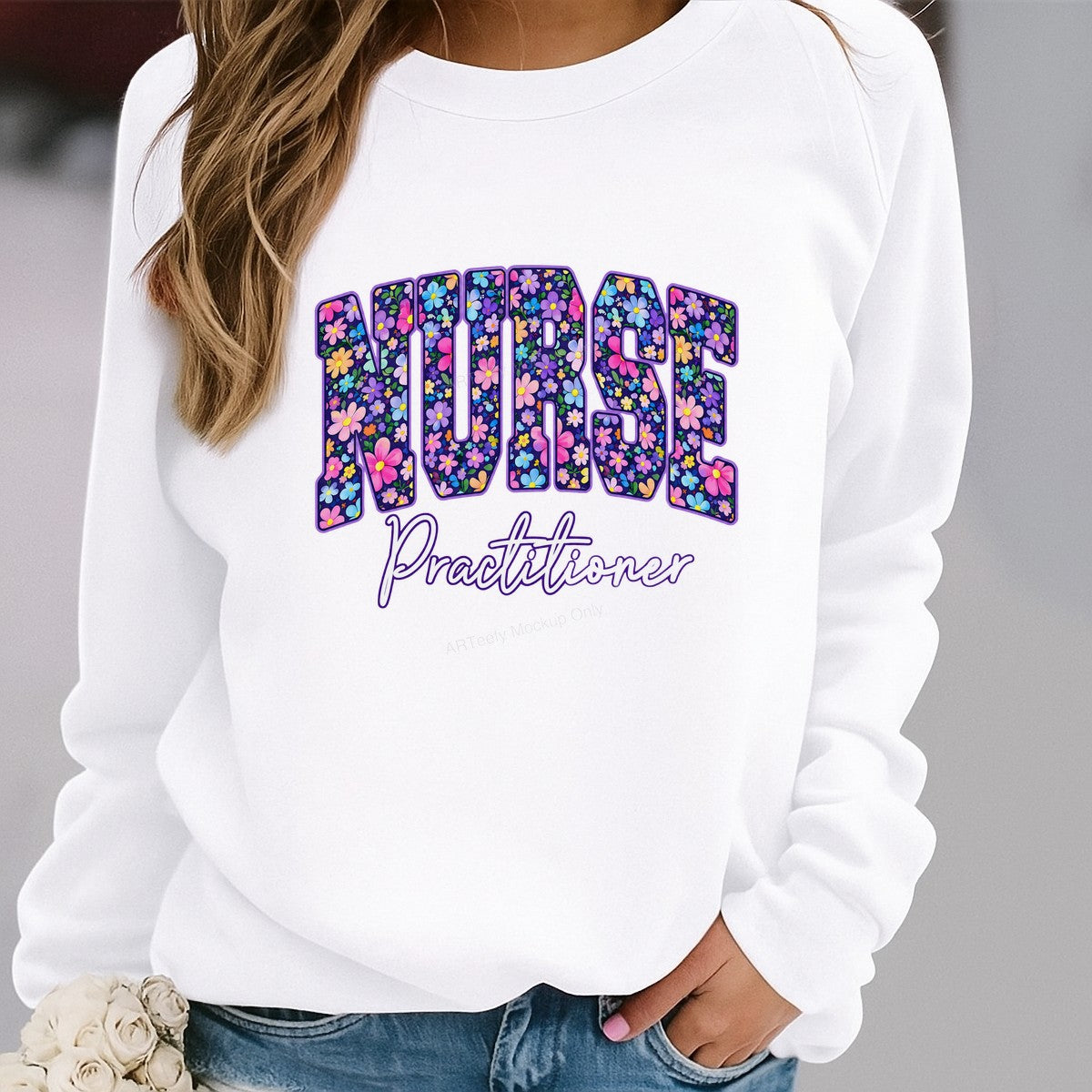 DTF Transfer Nurse Practitioner Floral Block Letter Graphic for T Shirts Hoodies and Gifts - 2