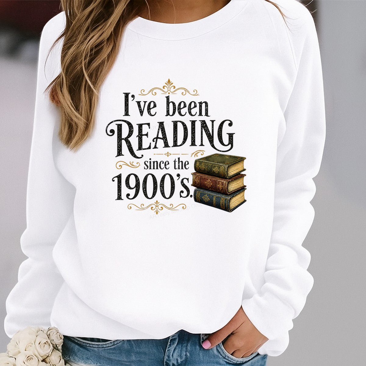 DTF Transfer I’ve Been Reading Since The 1900s Vintage Book Stack Graphic for T Shirts Hoodies and Tote Bags - 2