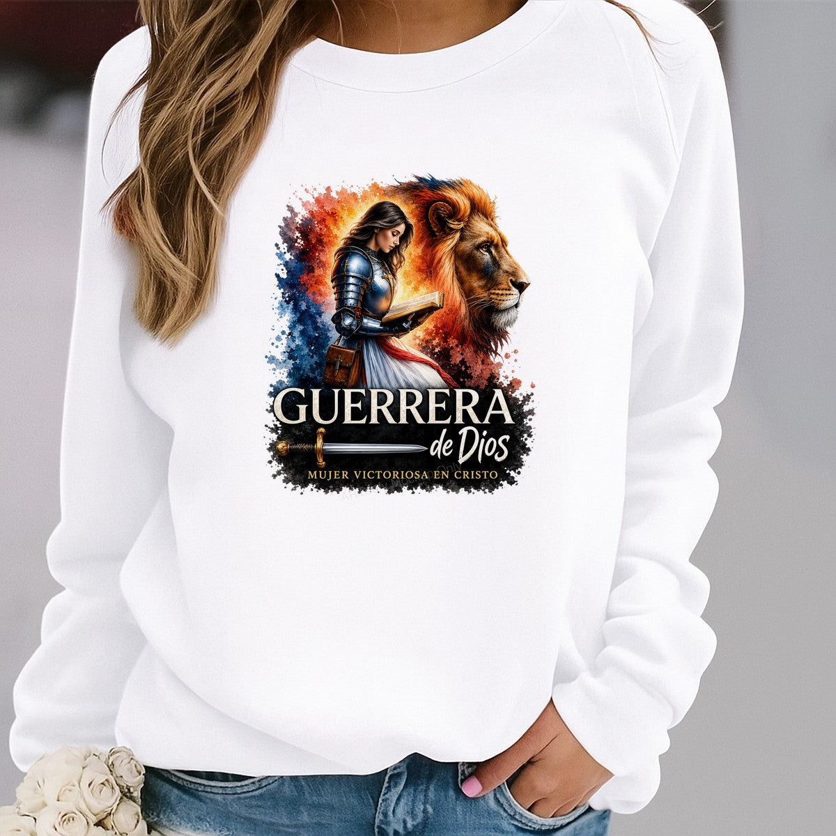 Christian Heat Transfer Guerrera de Dios Mujer Victoriosa en Cristo Warrior and Lion Art for T Shirts Hoodies and Christian Apparel - 2