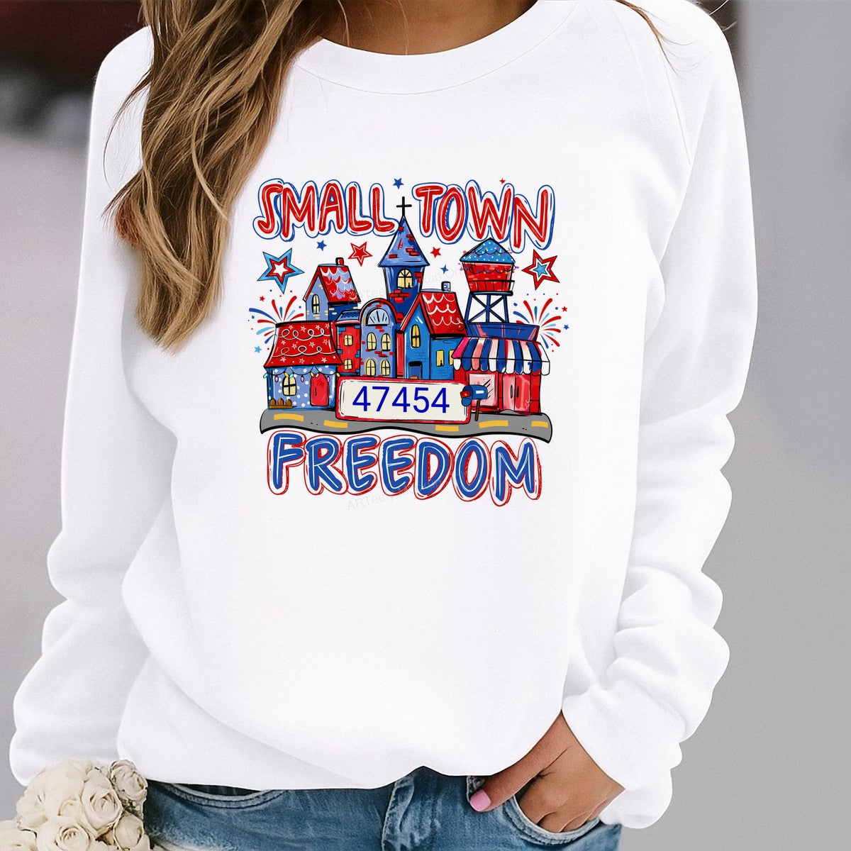 DTF Transfer Small Town Freedom Patriotic Town Graphic for 4th of July T Shirts and Hoodies - 2